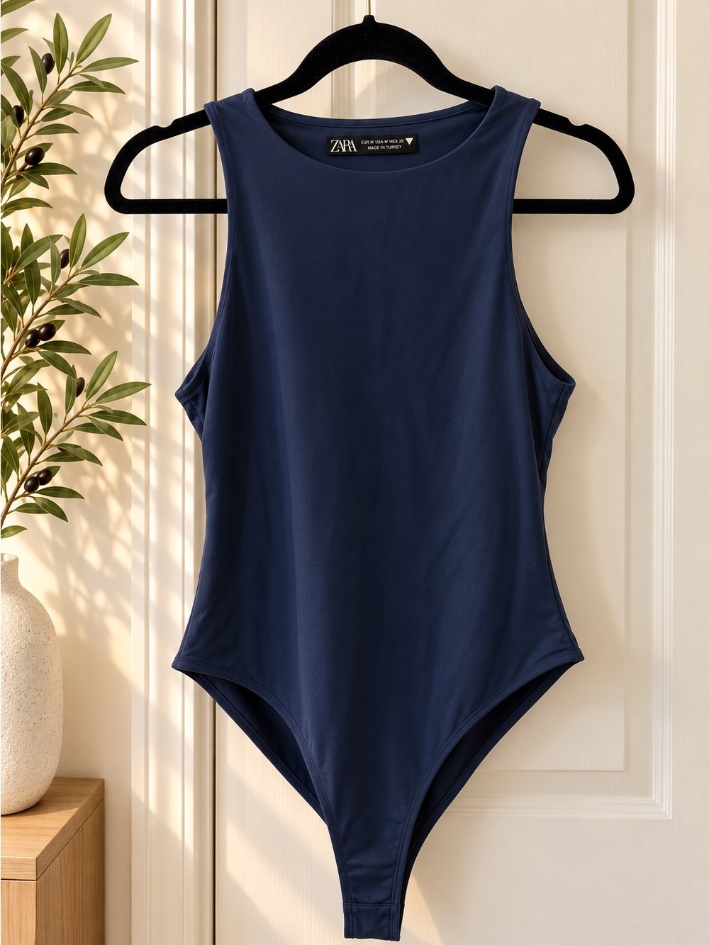 Zara Navy Blue Sleeveless Bodysuit Size M High Neck Stretch